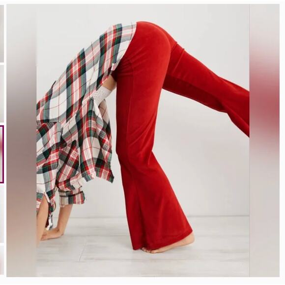 Aerie Groove-On Ribbed Velour Corduroy Flare Pant sundried red sz S - Picture 3 of 11